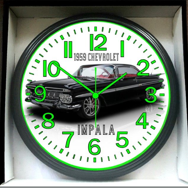 1959 Chevy Chevrolet Impala Glow In The Dark Wall Clock New!