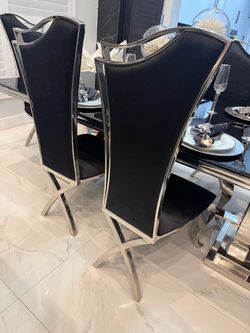Black Velvet and Chrome Dining Chairs