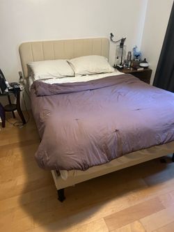 Queen Upholstered Bed Frame with Channel Tufted Headboard