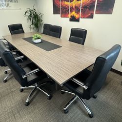Modern Grey Conference Room Table - Seats 10 | Slim Design, Textured Surface | Excellent Condition, Less Than 2 Years Old | Perfect for Office Meeting