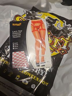 Red fishnet garter tights