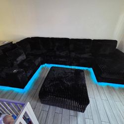 Brand New Sectional Corduroy Fabric Oversize With LED Light, Cup Holder & Usb Outlet $1399