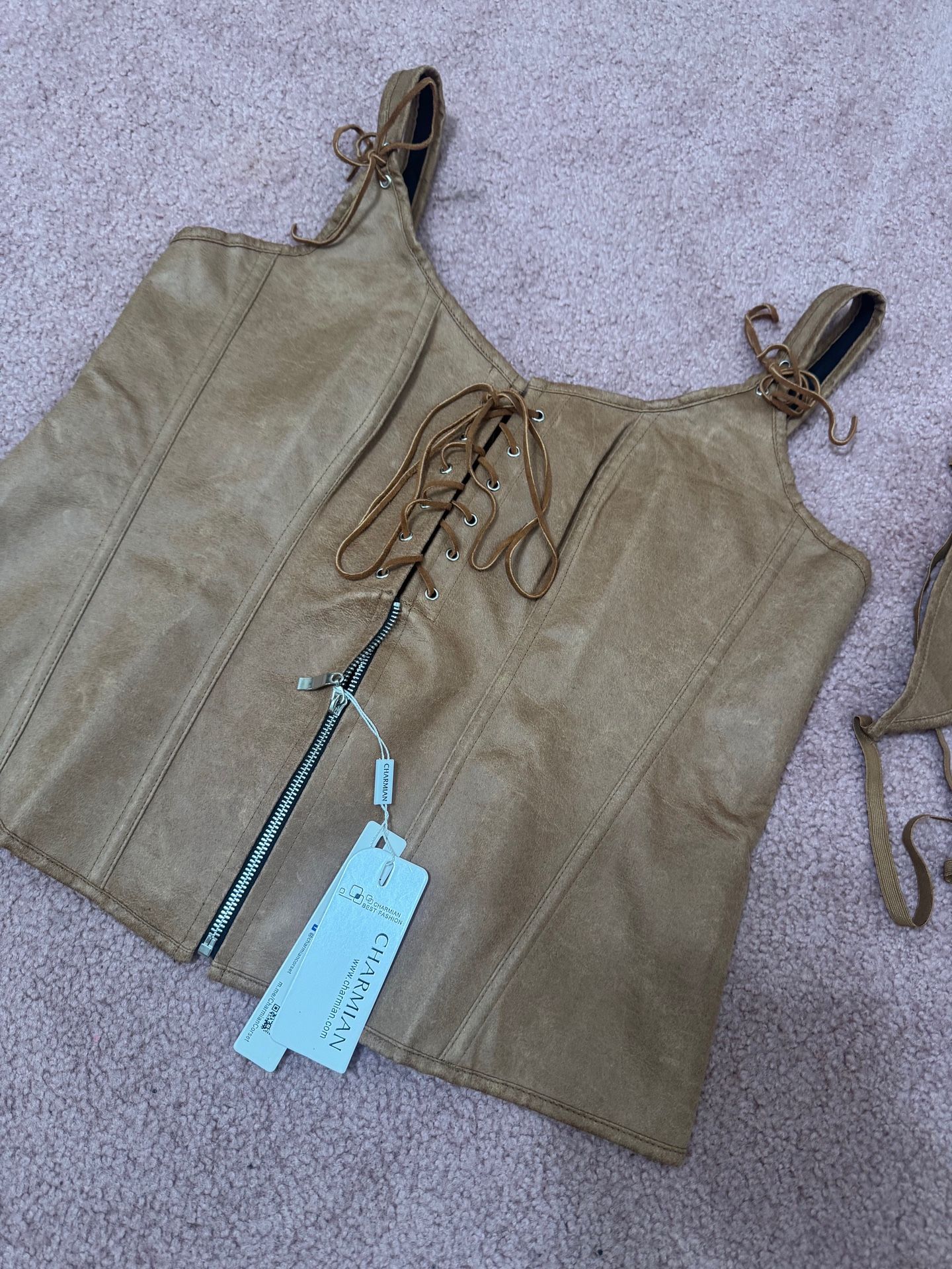 New 5 xl brown leather corset Rennisance Costume top blouse dress outfit Charmain