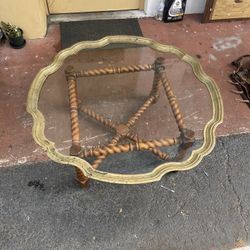 Mid-Century Brass Scalloped Glass Coffee Table