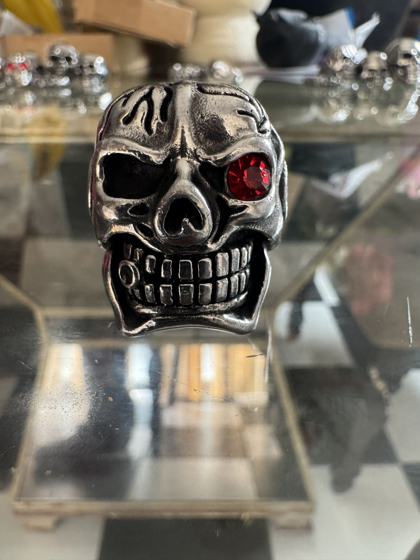 Silver Skull Ring W/ Red Eye