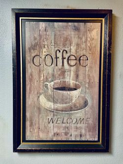 Large Framed Arnie Fisk "Cuban Coffee" Wall Art Print - Rustic Kitchen Decor OBO