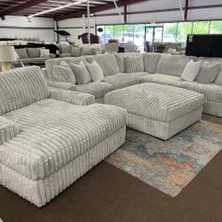 Black, Brown, Gray, Alloy Color Corduroy Sectional Couch, Oversized Ottoman, Oversized Chaise Fast Delivery 👉 PLEASE ASK FOR JON GREEN WHEN YOU ARRIV