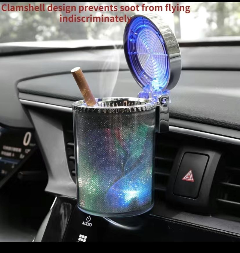 Car Ashtray With LED Light, Cigar Cigarette Ashtray Container Ashtray Gas Bottle Smoke Cup Holder Storage Cup Car Supplies
