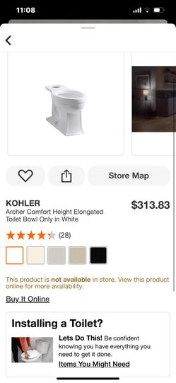 KOHLER Archer Comfort Height Elongated Toilet Bowl Only in White