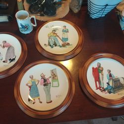 Set Of Norman Rockwell 1978 Seasonal Plates with Wood Frames