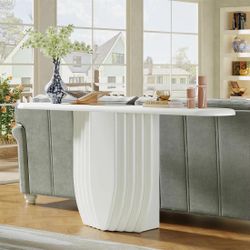 63" White Modern Console Entryway Sofa Table With Geometric Base