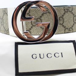 Gucci 473030 Belt GG Supreme Signature Monogram Men Leather 105-42