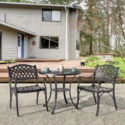 3 PCs Outdoor Bistro Set Cast Aluminum Patio Bistro Table Set Rustproof Table and Extra Wide Chairs