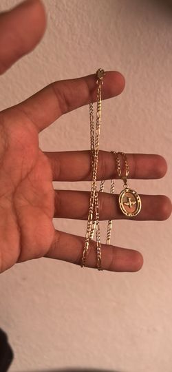 14 karat Figaro and bird pendant set