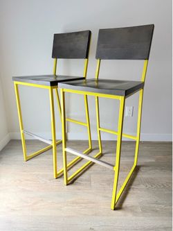 VIBRANT Bar Stools - sold as a pair - Modern Industrial Yellow powder metal - delivery available