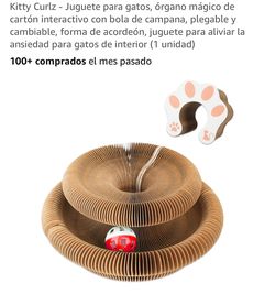Kitty Curlz - Juguete para gatos, órgano mágico de cartón interactivo con bola de campana, plegable y cambiable, forma de acordeón, juguete para alivi