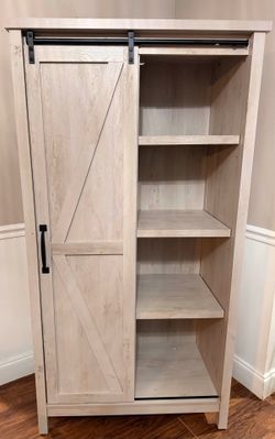 Better Homes & Gardens Modern Farmhouse Bookcase Storage Cabinet, Rustic White Finish, NEW