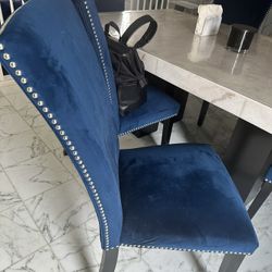 Dining Chairs – Set of 6 (Blue Velvet, Nailhead Trim)