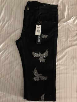 Kindred Black Jeans with Studded Dove Design 36x32