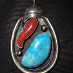 Turquoise And Red Coral Pendant 