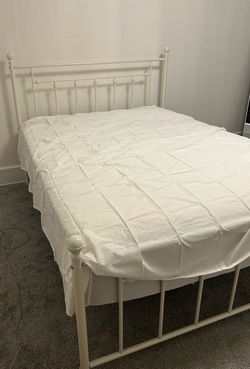 New Queen Mattress, White Metal Bed Frame