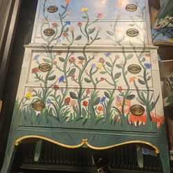 Hand Painted Flower Desk, Dresser, And Chair