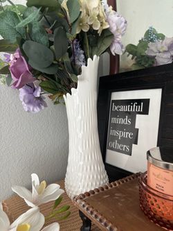 White Milk Glass Tall Vase