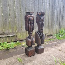 Mid Century Modern Tiki Statues 