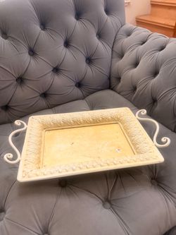 Decorative Metal Tray with Scroll Handles