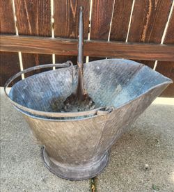 Vintage Metal Coal Ash Bucket with Shovel