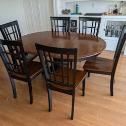 Modern Dining Set with Butterfly Leaf, Black and Cherry