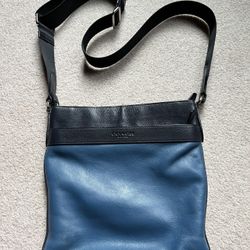 COACH, Blue Leather Crossbody Messenger Bag