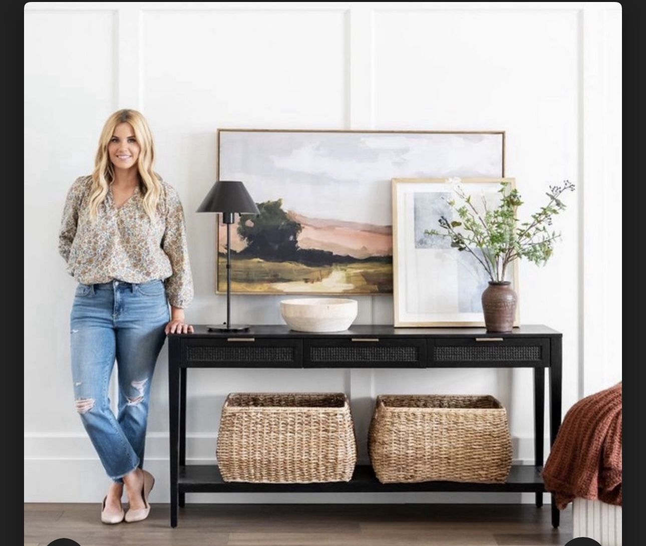East Bluff Woven Drawer Console Table Black-Threshold designed with studio McGee Modern Storage