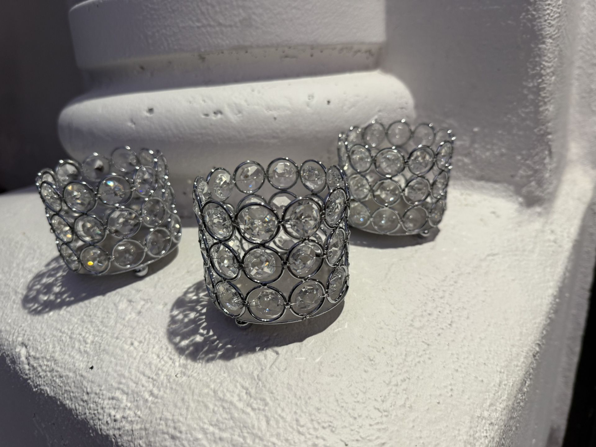 100 3x3 Faux Crystal Silver Candleholder