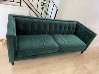 84’ Hunter Green Tufted Mid Century Sofa