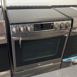 New Scratch And Dent LG 5 Burner Glass Top Black Stainless Steel Slide In Range. 1 Year Warranty 