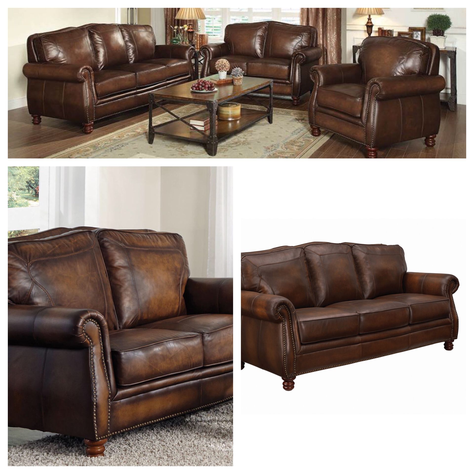 100% Leather, Sofa + Love + Chair.