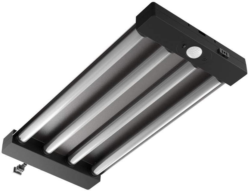 Commercial Electric 2 ft. 55 Watt Equivalent Integrated LED Black/Gray 4 Light Motion Control Garage Light, Bright White