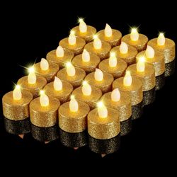 24 Pieces Gold Tea Lights LED Candles Tealights Flameless