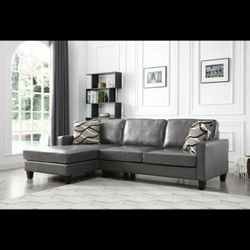 Glenbrook Faux Leather Sectional, Gray

