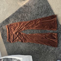Suede ribbed flare brown pants