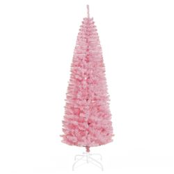 HOMCOM 7' Douglas Fir Pencil Christmas Tree w/Realistic Branch Tips, Pink