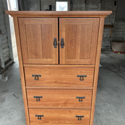 Tall Wood Dresser With Medium Storage Cabinet and 3 Drawers