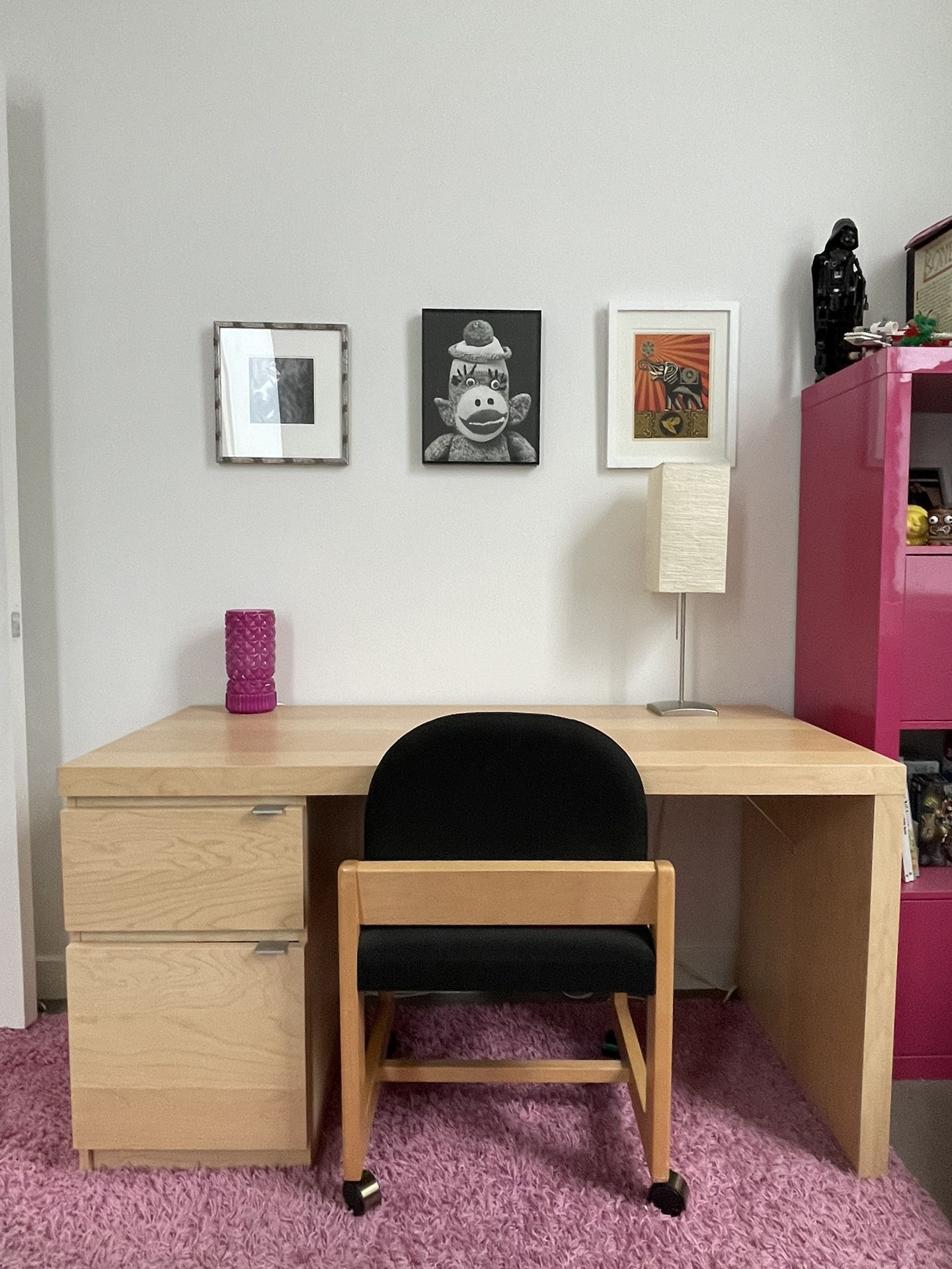 IKEA Malm Desk Birch Finish 1 drawer 1 Cubby w/ Door + Chair w/ Casters - Near U Of A
