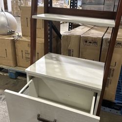 Decor Therapy Zayne Etagere 70” Tall White book case with drawer