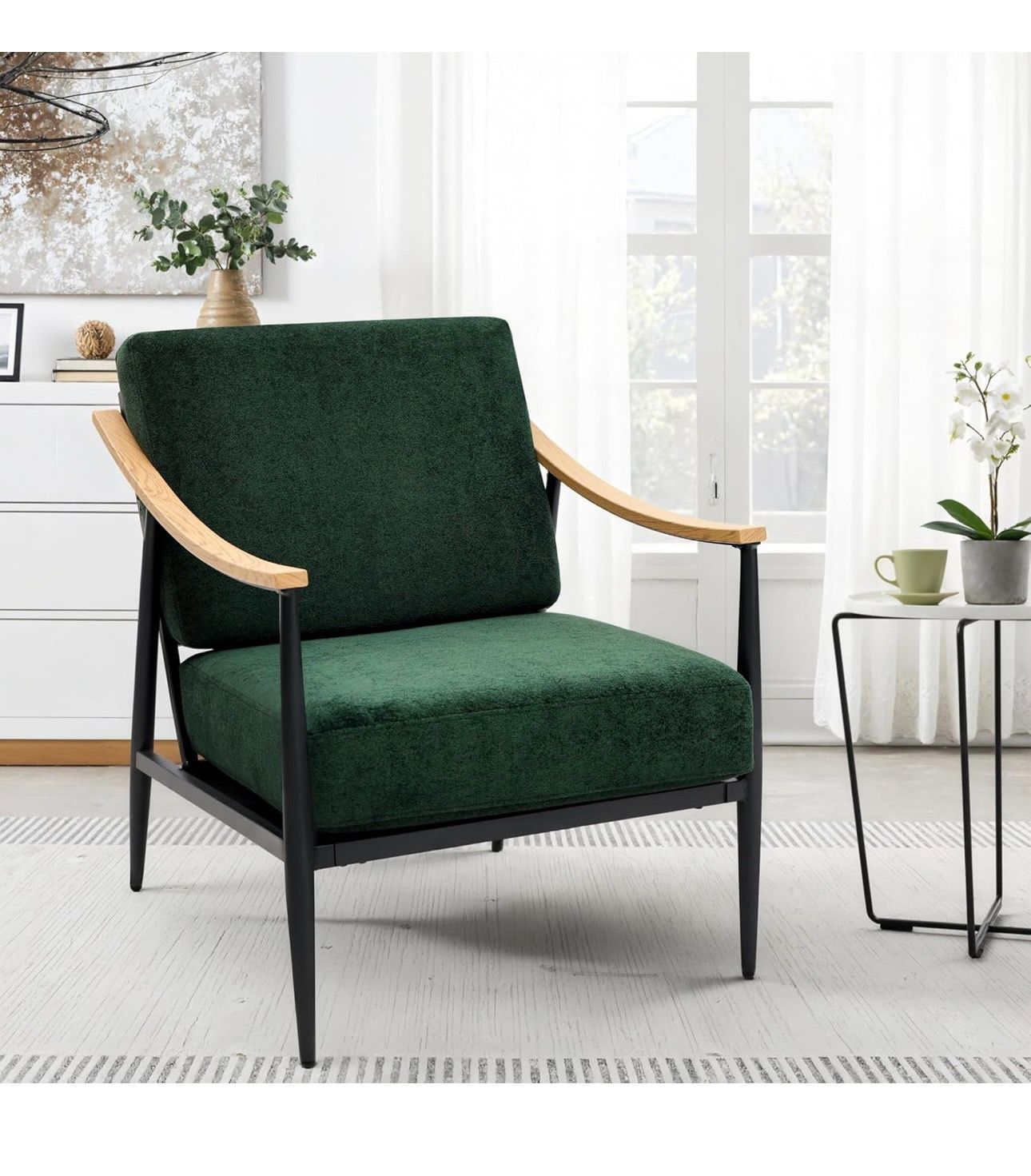 Modern Accent Chair for Living Room Bedroom Mid Century Arm Chair Upholstered Office Accent Chair Comfy Waiting Room Chair with Metal Frame, Green bra