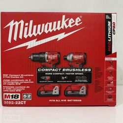 Milwaukee Tool 3692-22Ct M18 Compact Brushless 2-Tool Combo Kit, Cordless NEW 