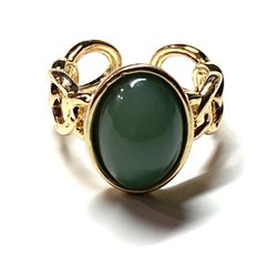 Green Jade Jadeite Oval Ring Adjust Size 6.5-8.5
