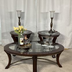 3 Piece Glass Top Coffee Table Set / Mesas De Sala 