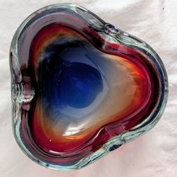 Murano Art Glass - Red & Blue Sommerso Ashtray Bowl